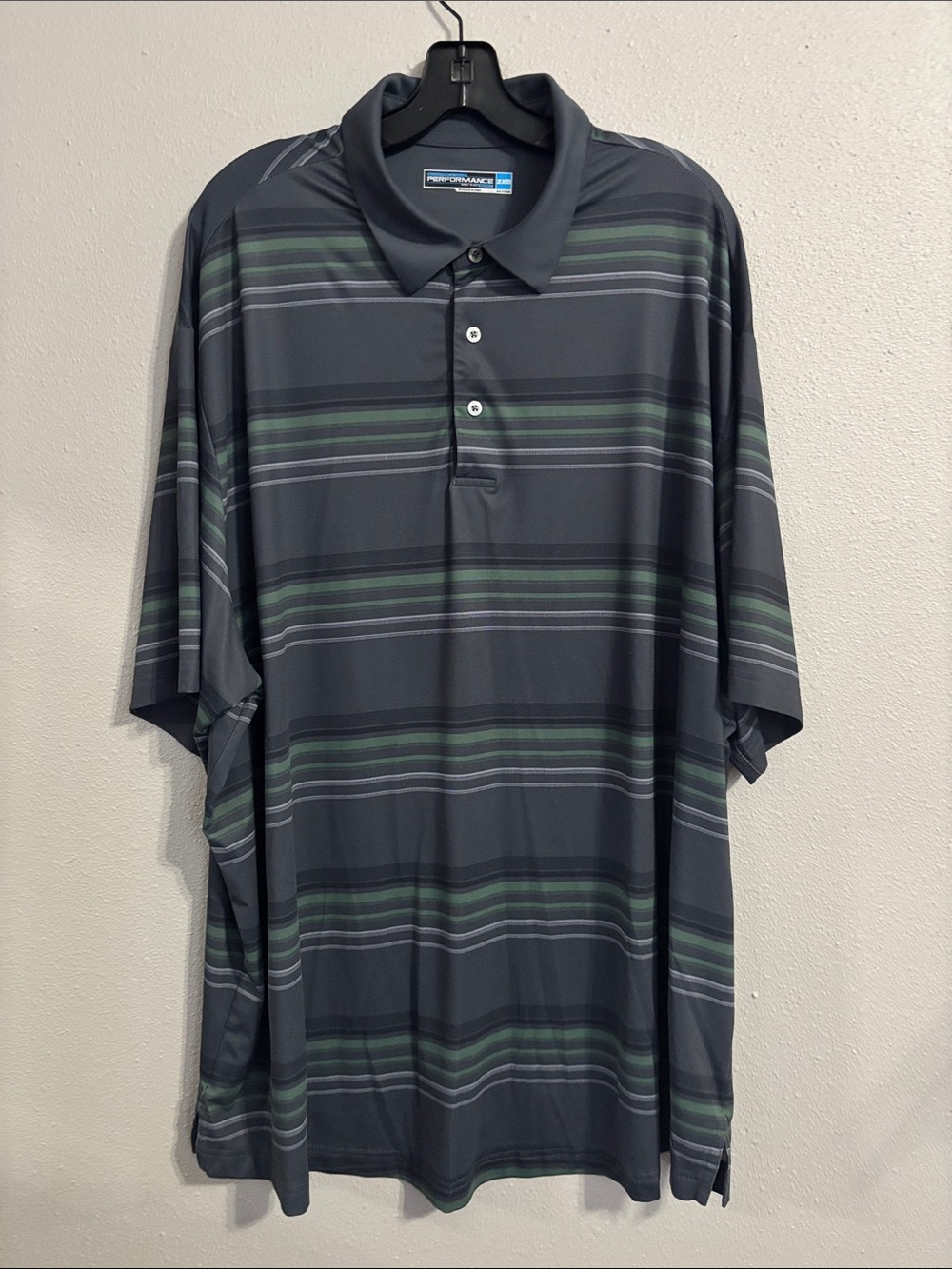 Roundtree & Yorke Men's Gray Polo with Green Stripe